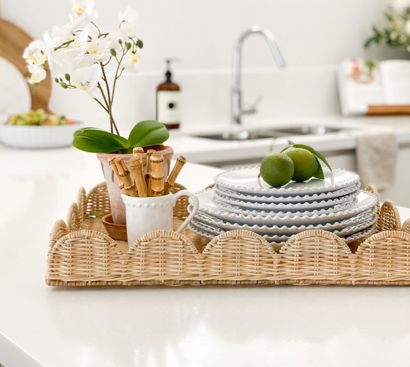 Scalloped Rattan Tray